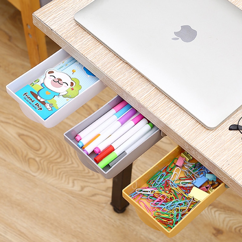 Adhesive Desktop Organizer Drawer Sundries Self-Stick Pencil Tray Under Desk Holder Pop-up Pen Storage Drawer Organizer