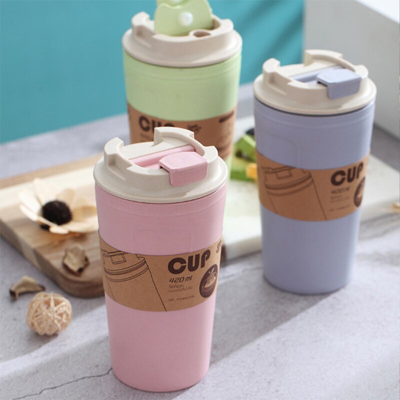 Tazas de café de fibra de bambú reutilizables, prácticas, portátiles, antideslizantes, ecológicas, para viajes en coche, útiles para exteriores, 420ml