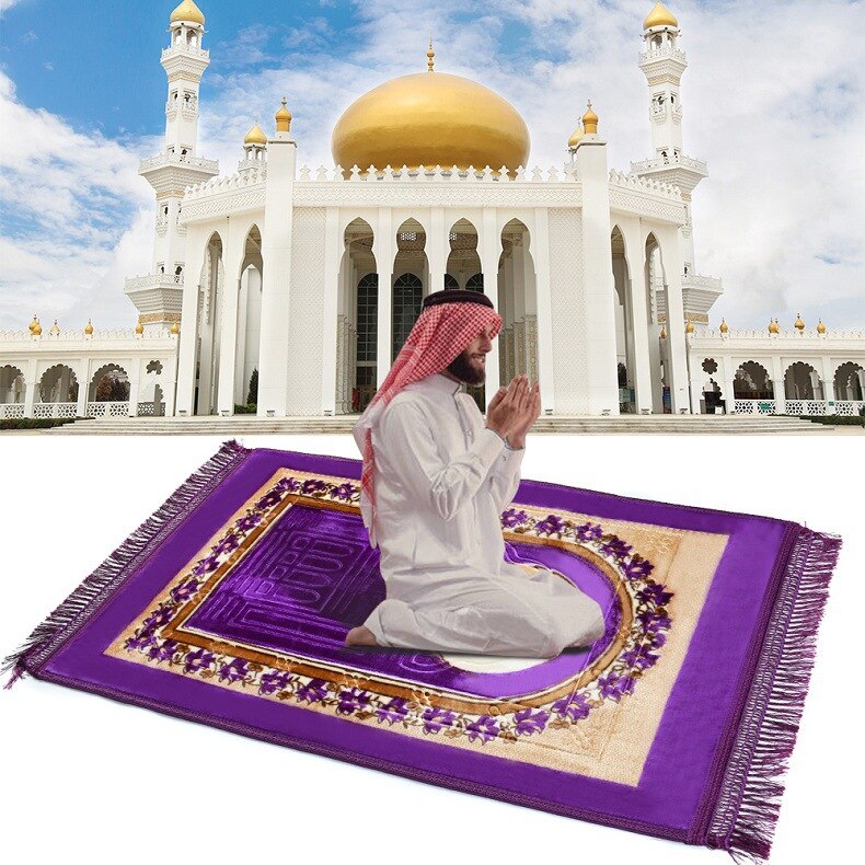 Muslimsk bønmåtte ekstra polstret islamisk tyk musallah ekstra polstret polyester rejse hjem universelt tæppe: Lilla
