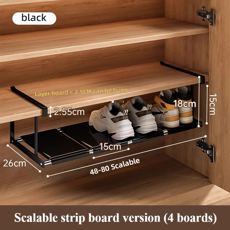 Shoe Rack Retractable Shoes Cabinet Shelf Simple Layered Partition Shoe Tray Storage Household Space-Saving Hanging Shoes Basket: GRAY
