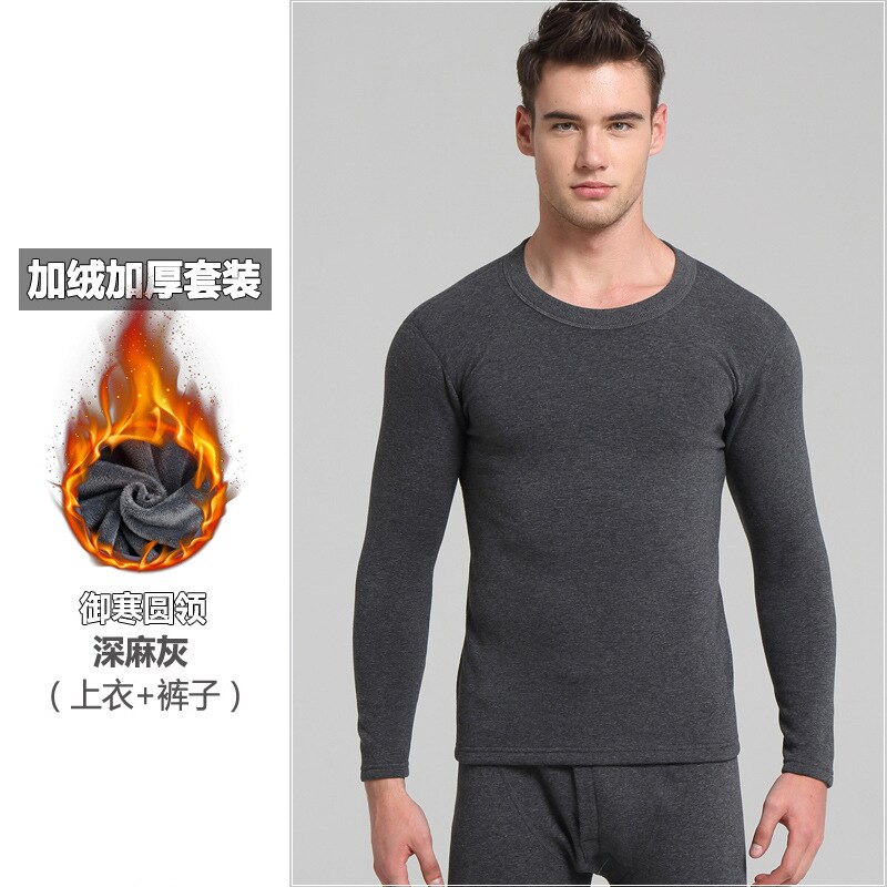 Thermal Underwear for Men Plus Size Thermal Underwear Set Winter Long Men Warm Thermal Underwear Sets: Dark Grey / M