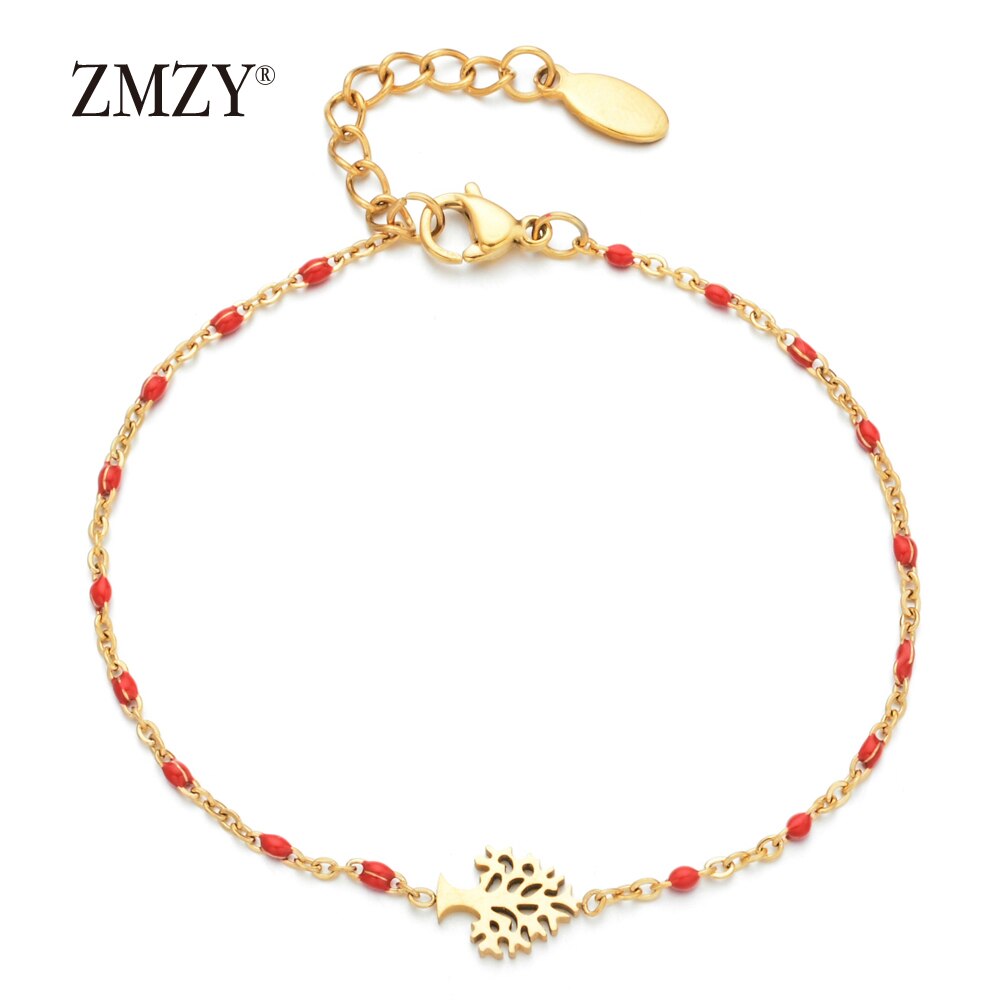 ZMZY Jewelry Tree Of Life Bracelet Women Bracelets Gold Bohemian Charm Bracelet Stainless Steel Chain Bracelet: red