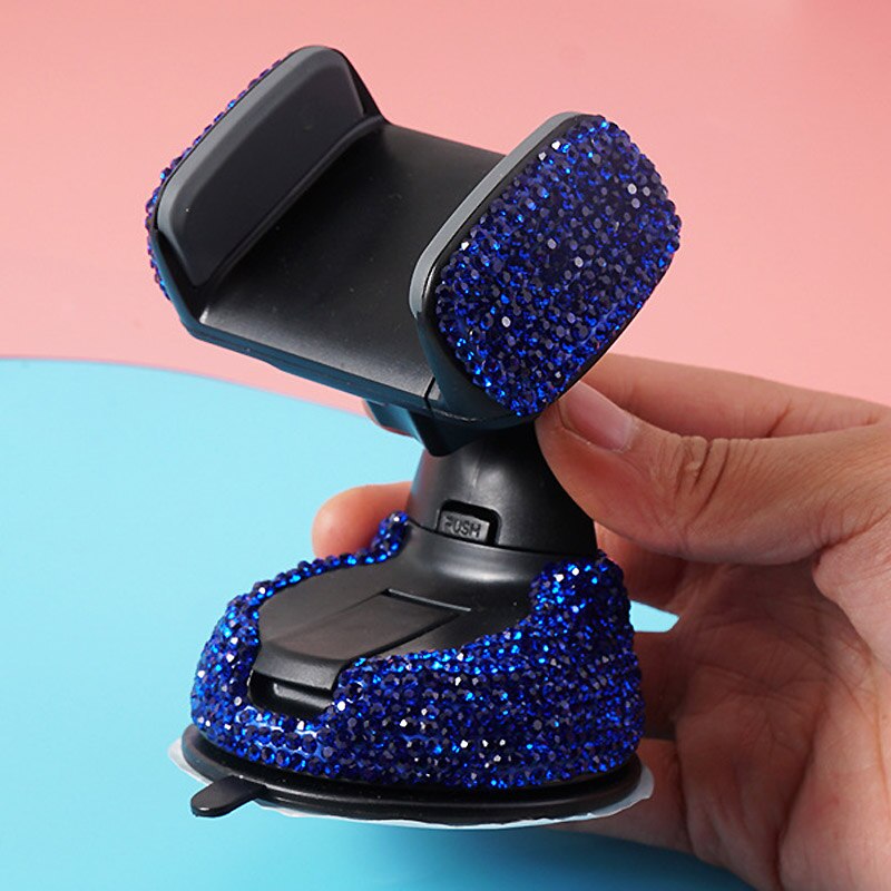 Crystal Rhinestones 360 Degree Car Phone Holder for Car Dashboard Auto Windows and Air Vent Universal Car Mobile Phone Holder: blue