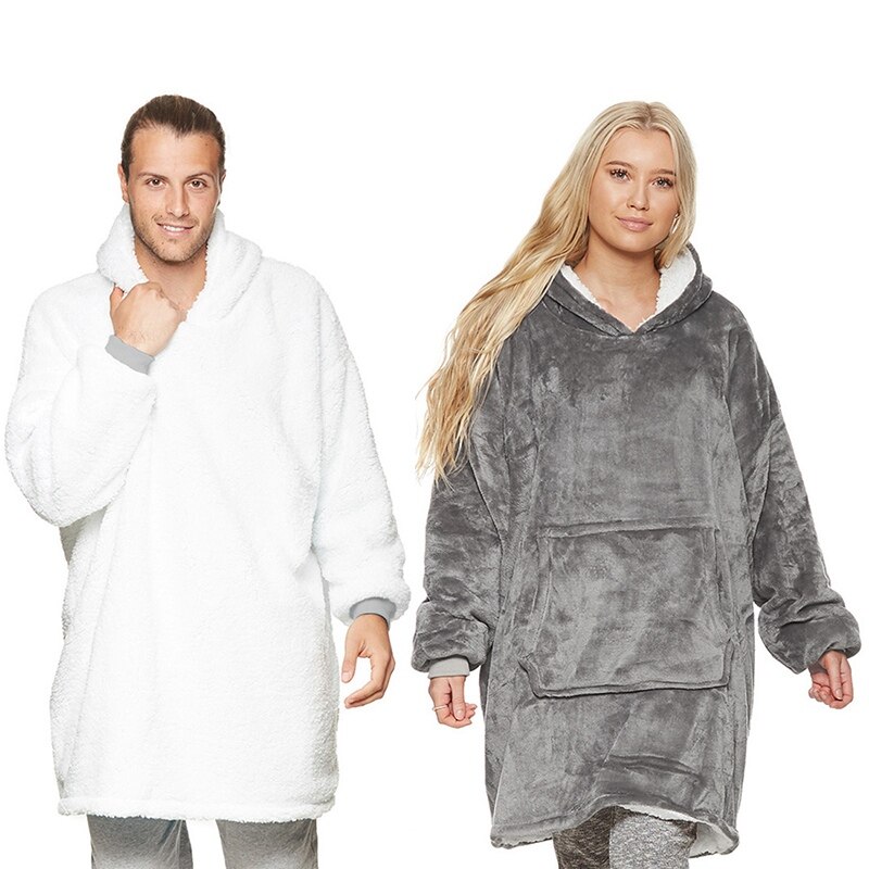 Oversized Hoodie Women Men Winter Fleece Blanket With Sleeves Sweatshirts Christmas Homewear Giant Hooded TV Blanket