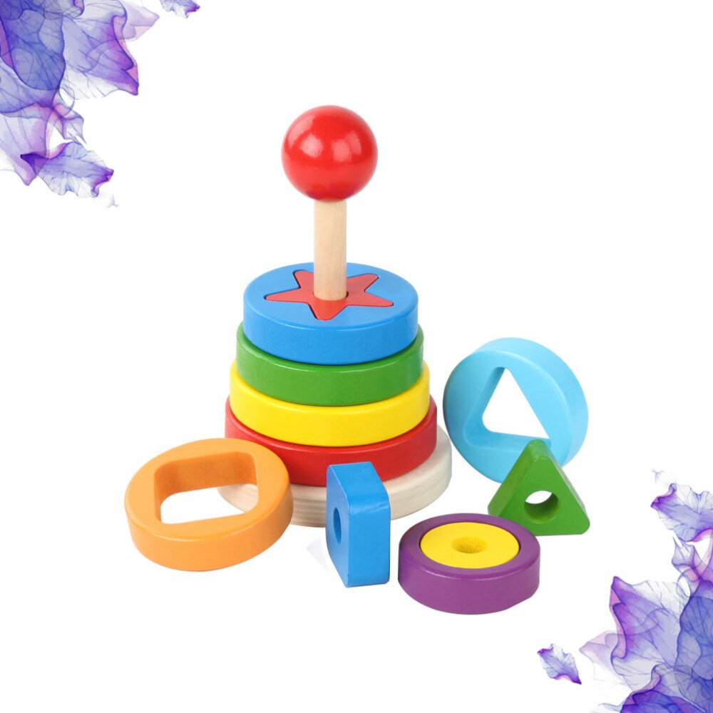 1 set houten grappige duurzame en veilige regenboog stapelspeelgoed voor de ontwikkeling van kinderen: Default Title