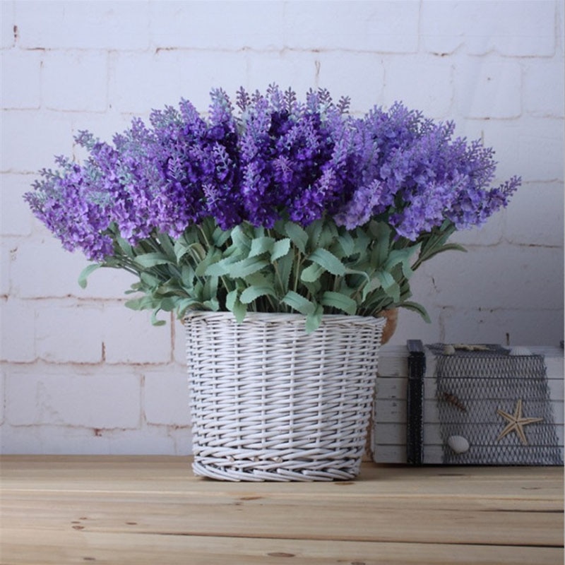 10Heads/Boeket Romantische Provence Kunstbloem Paarse Lavendel Boeket Met Groene Bladeren Voor Huis Tuin Decoratie