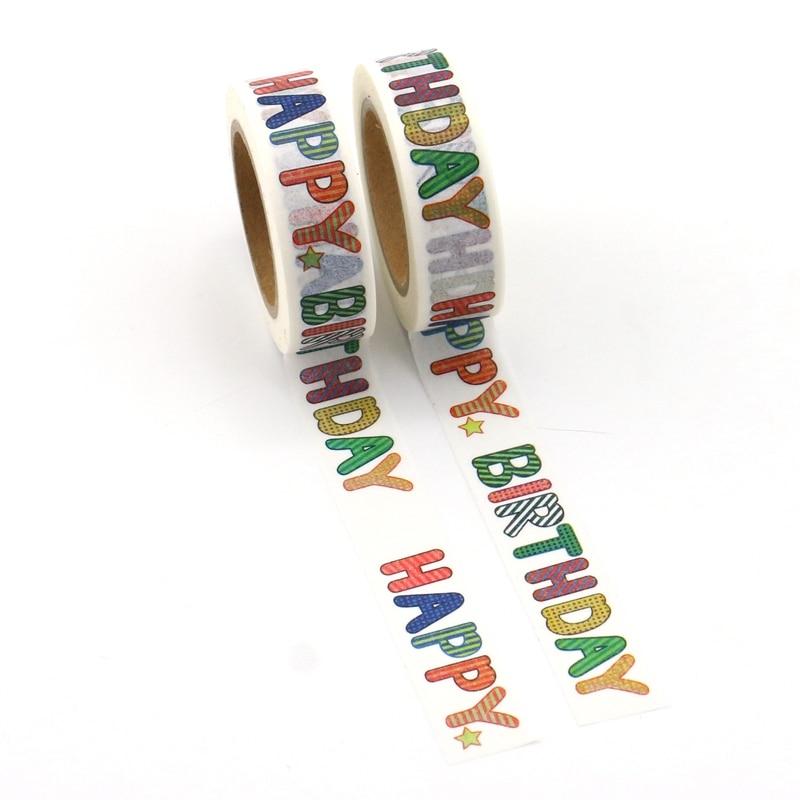 2PCS/lot ! Decor HAPPY BIRTHDAY Washi Tapes Mask Paper DIY Scrapbooking Adhesive Sticky Tape 1.5cm*10m School Office Supply