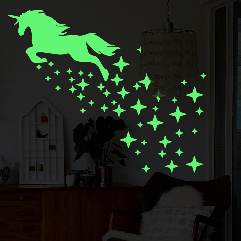 1set Luminous Cartoon Unicorn Stars Moon Pattern Glow Fluorescent Wall Stickers In The Dark Bedroom Living Room Decor