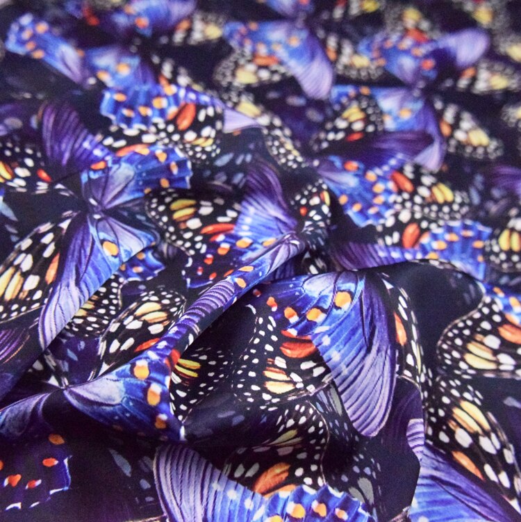 50*145cm Purple Butterfly Print Imitation Acetate Satin Fabric Dress Dress Cheongsam Handmade Diy Fabric