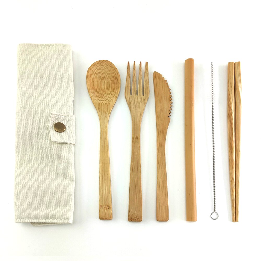 Bamboe Bestek Set Herbruikbare Bestek Set Servies Mes, Vork, Lepel, stro 0 Afval Dinnnerware Camping Reizen Bestek Set