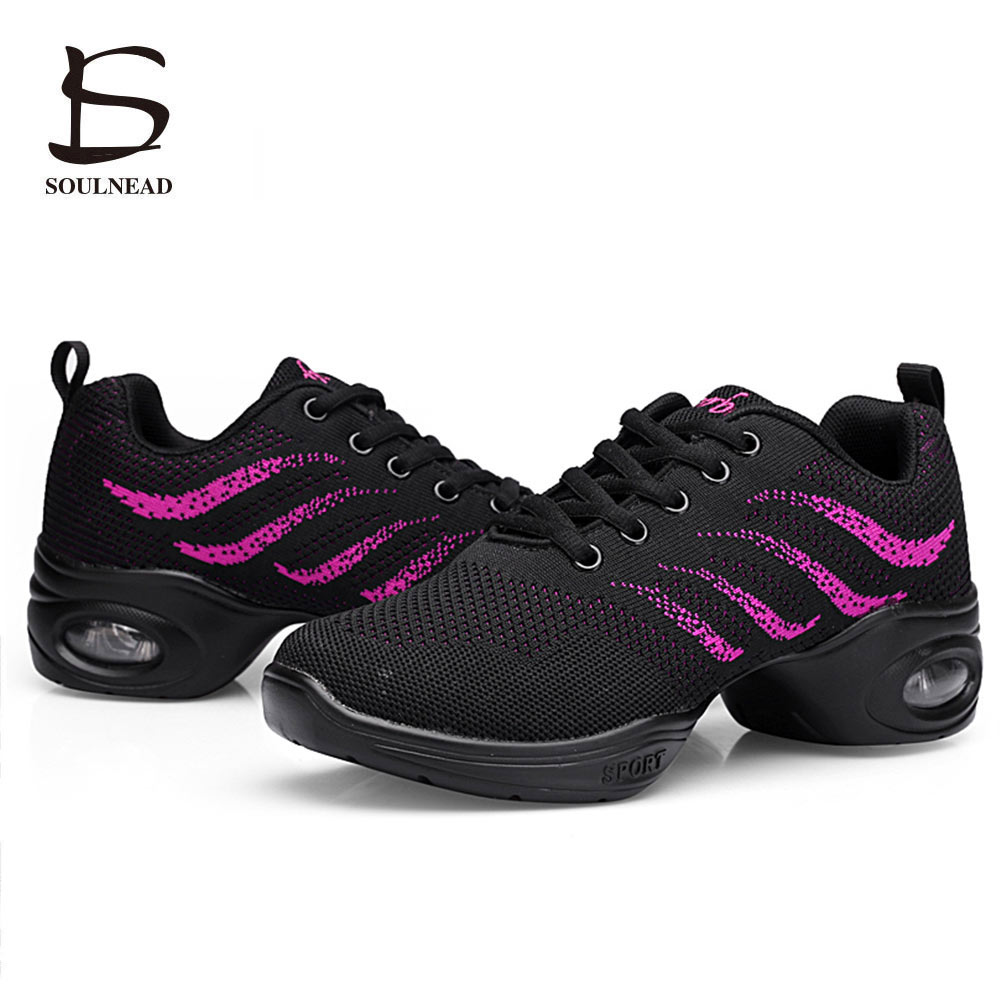 Women Jazz Dance Shoes Breath Mesh Modern Hip-hop Dance Shoes Woman's Sports Feature Fitness Shoes Female Sneakers Size 35-42