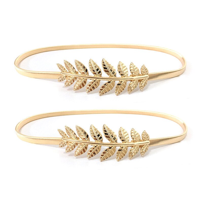 Cinturón elástico de Metal para mujer, cinturón de cadena de Color dorado y plateado, hebilla de hojas para mujer, vestidos con correa
