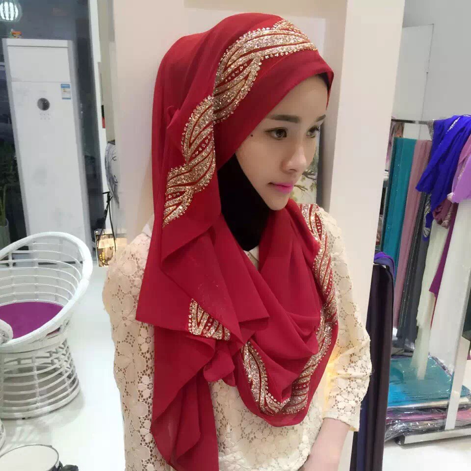 Fblus clurs dubai rejse skinnende tørklæde moske tørklæde dame chiffion farveblok hijab tørklæde sjal