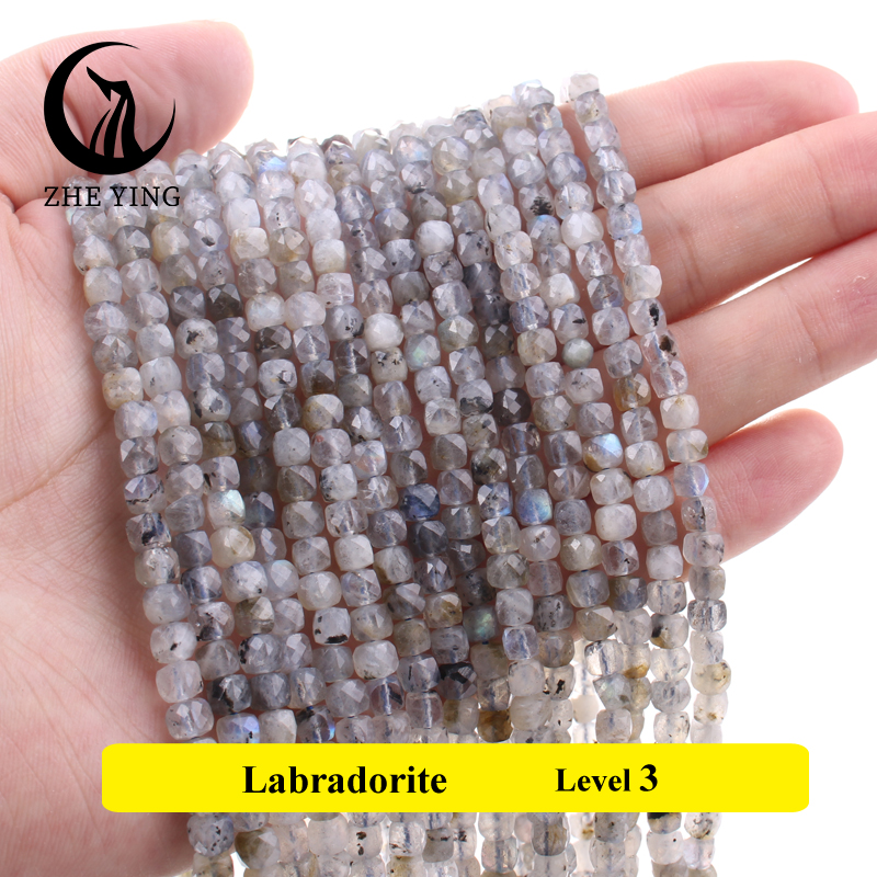 Cuentas cuadradas de piedra facetada Natural, amatista, amazonita, cuentas espaciadoras sueltas para pulsera DIY, collar, accesorios, hebra de 4x4mm de 15'': Castaño