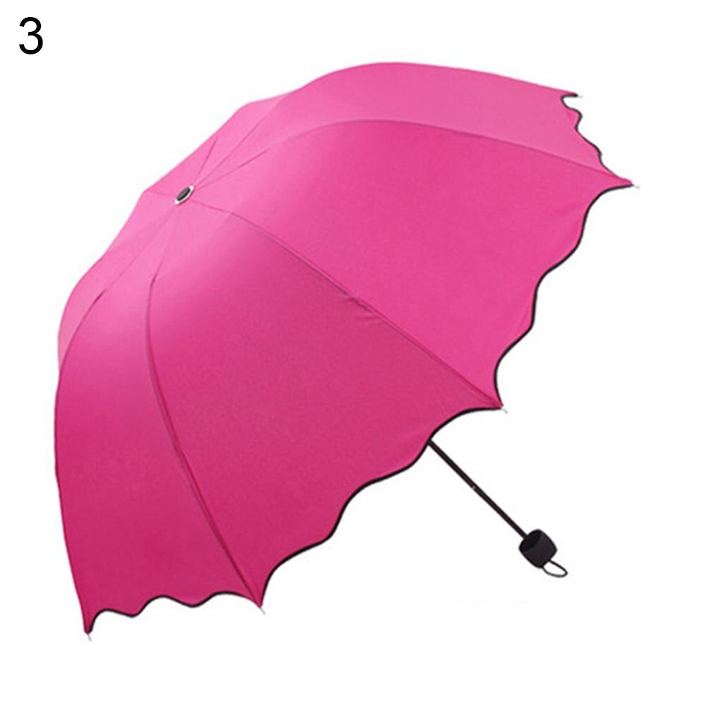 Lovely Foldable Women's Umbrella Lotus Leaves Anti UV Dome Parasol Outdoor Sun/Rain Folding Women's Sun Umbrella: Hot Pink
