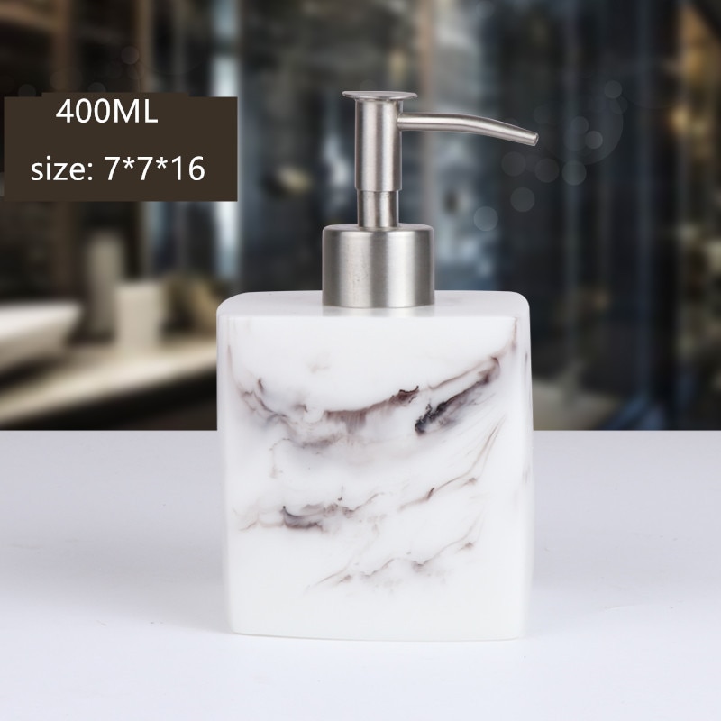 Lotion Bottle 500 ML Resin Soap Bottle Hotel Marble Shampoo Dispenser Press Hand Sanitizer Bottle Soap Dispenser Set: White 400ml