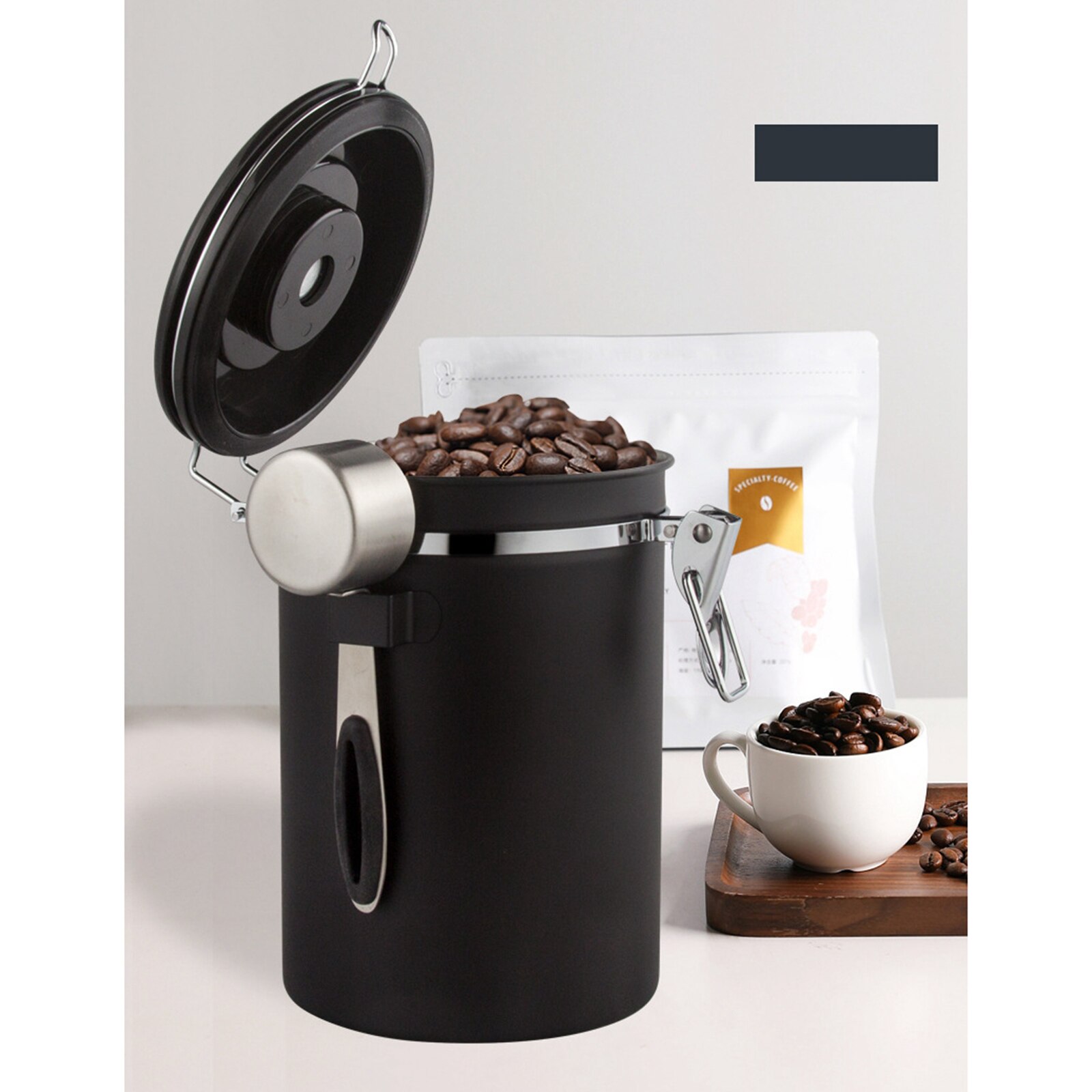 Coffee Canister Airtight Stainless Steel Container Jar for Coffee Beans and Grounds: Black 1500ml