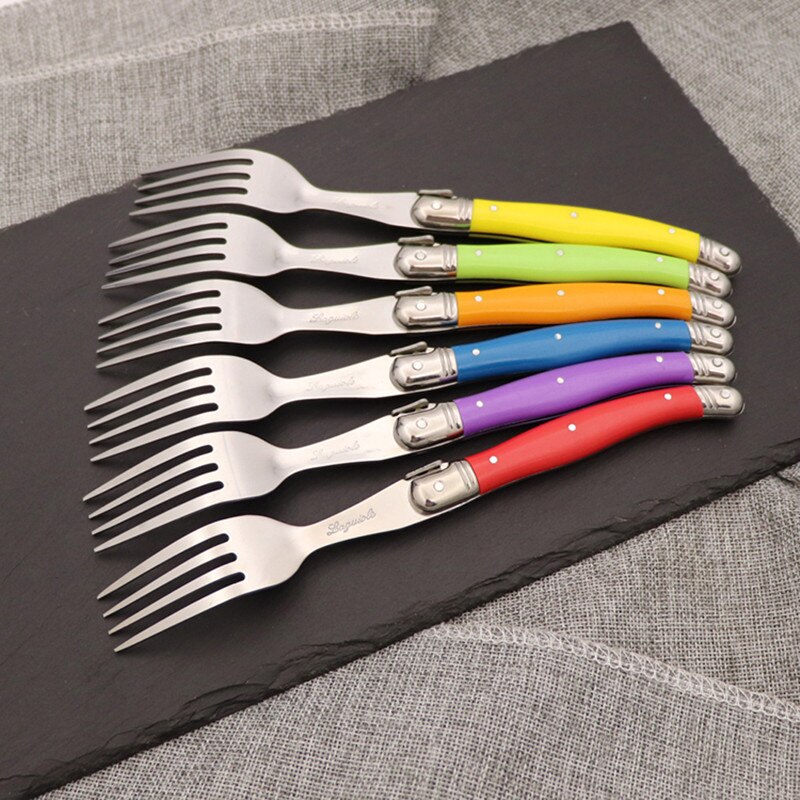 Laguiole-Juego de tenedores para carne de arcoíris, cubiertos de colores vivos, mesa, Bar de acero inoxidable, vajilla, restaurante, kit de casa, 6 uds.