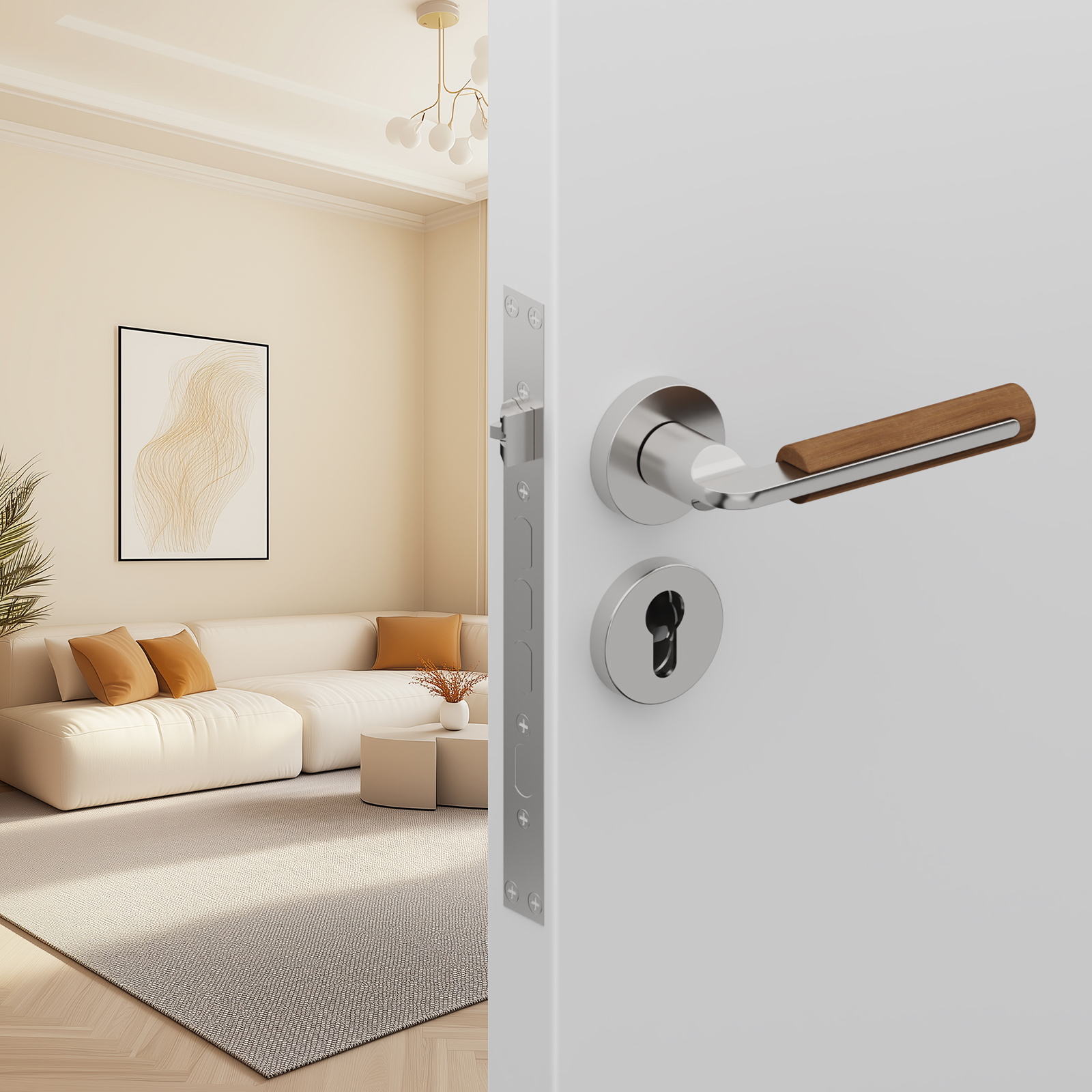 Viladepot Privacy Deurgreep Houten Handvat Hendel Slaapkamer Badkamer Doorgang Deurslot Zonder Slot Cilinde