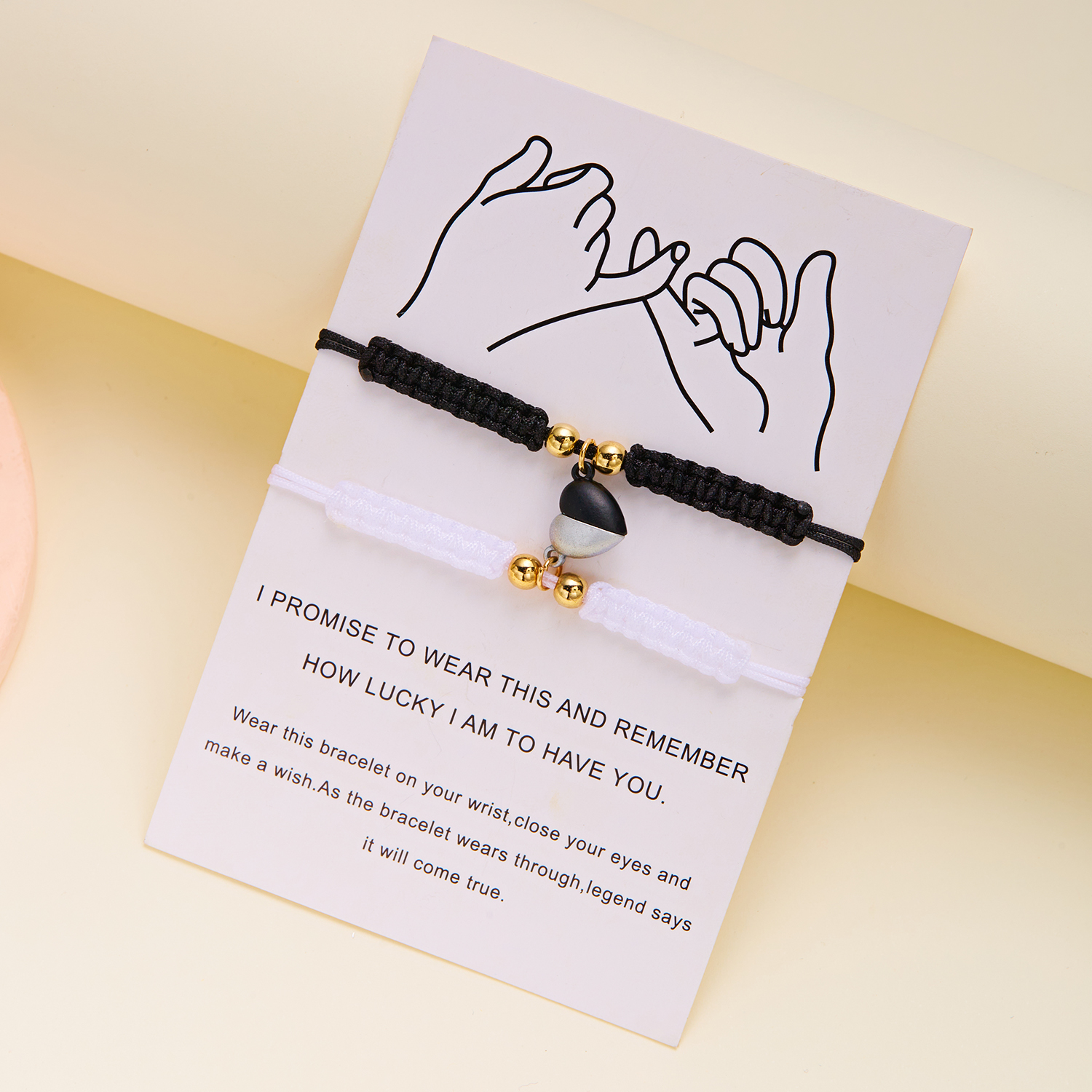 2 uds pulsera trenzada de cuerda roja Simple de la suerte para mujeres y hombres corazón romántico pareja magnética pulseras a juego joyería de amistad: Color amarillo dorado claro