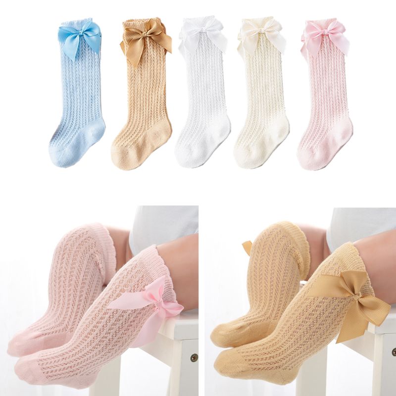 Chaussettes à nœud papillon pour bébé fille, en coton, mignonnes, hautes, en maille, pour enfants de 0 à 2 ans, collection printemps et été