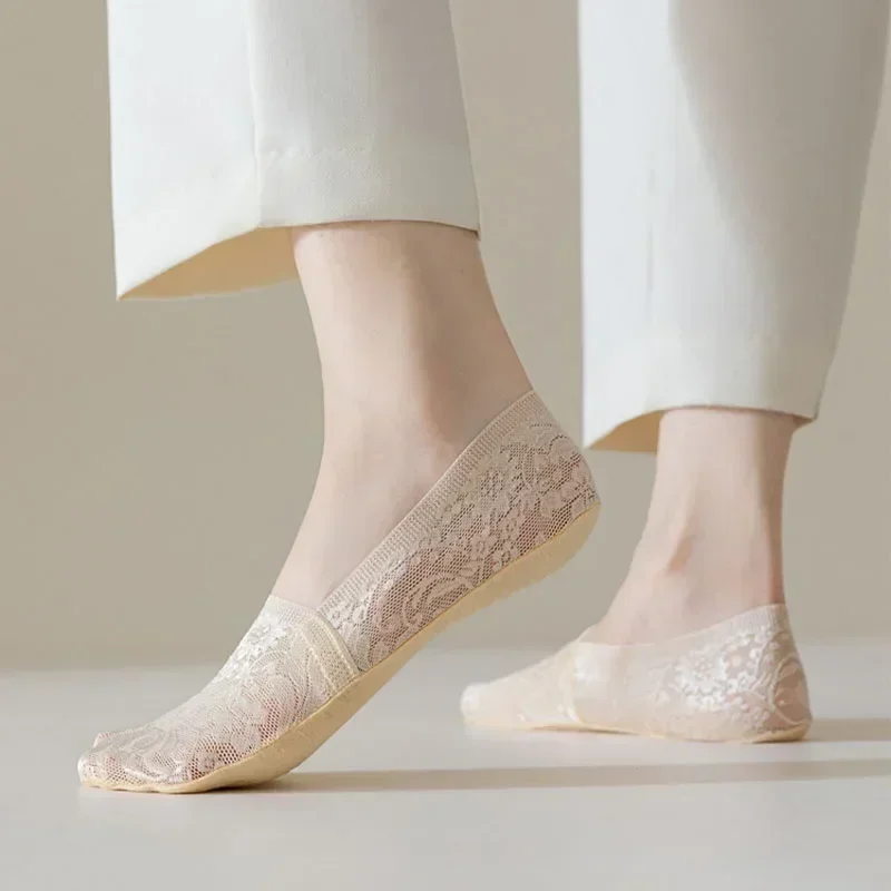 5 par/lote calcetines de mujer calcetines náuticos verano transpirable silicona antideslizante fino Invisible tobillo calcetín transparente corto Sox