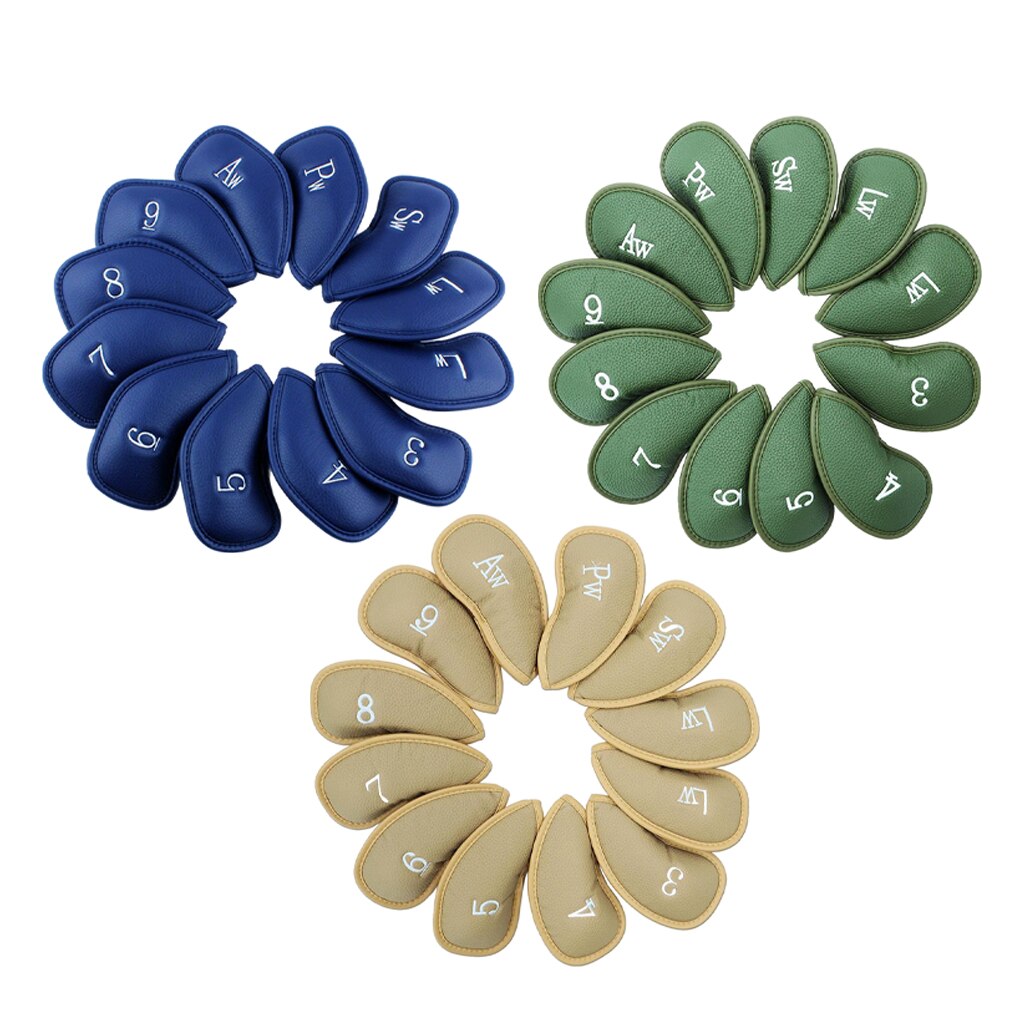 Couvre-têtes de Golf en cuir PU, 12 pièces, couvre-têtes de Golf à motifs brodés, équipements pour Sports de plein air