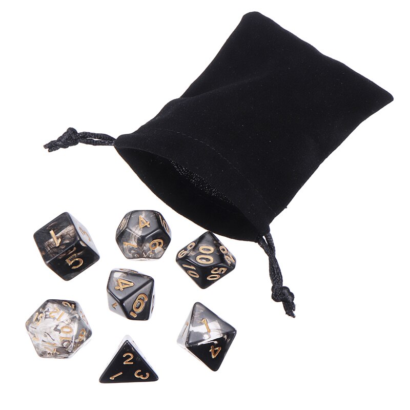 7 sztuk/zestaw półprzezroczysty czarny zestaw kości wielościennych kości z torbą na RPG płyta stołu gry kości zestaw