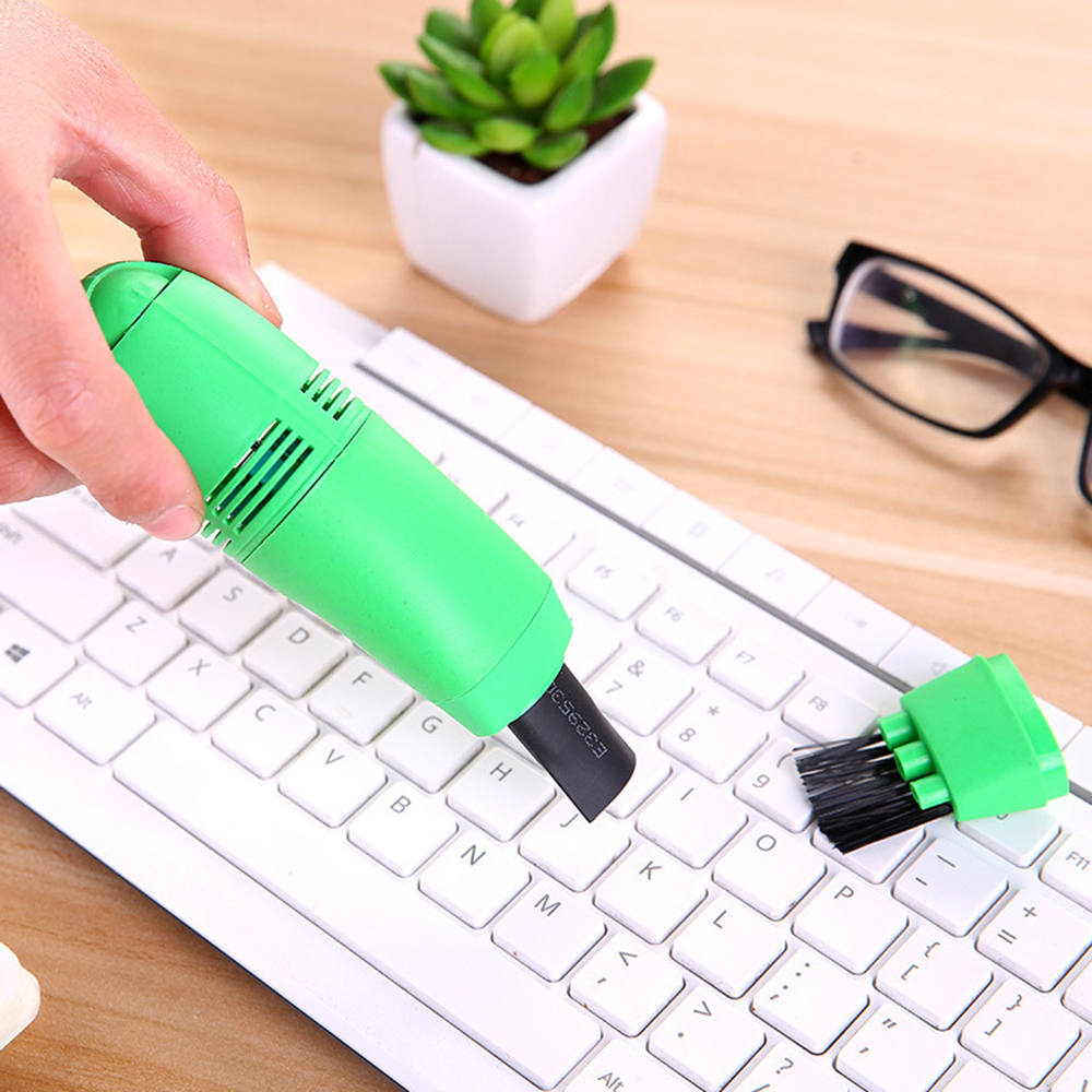 Limpiador de teclado de mano Mini USB, cepillo para ordenador portátil, Kit de limpieza de polvo, aspiradora, nueva: green