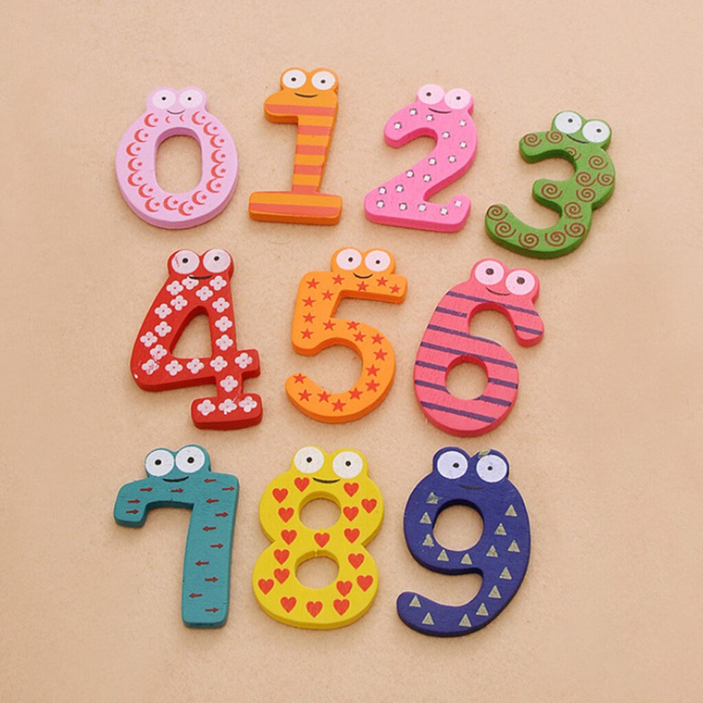 Math 0 - 9 Wooden Magnetic Number Blocks Cartoon Fridge Magnet Learning Toys