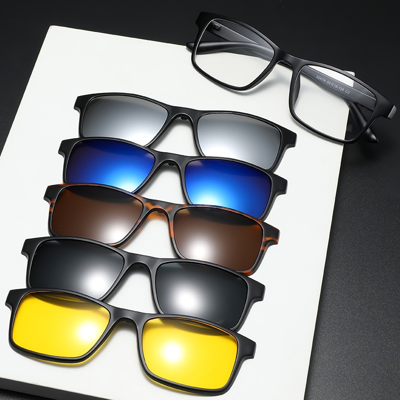 6 in 1 glasögonbågar för män och kvinnor med 5 st. clip-on polariserade solglasögon magnetiska glasögon för män datoroptiska 2247