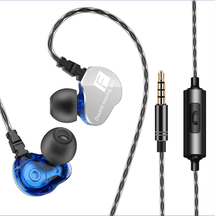 Fonge f4 com fio fone de ouvido baixo pesado dupla driver estéreo fones de ouvido de alta fidelidade esporte música earbud com microfone para smartphone accessoris: blue