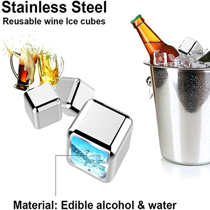 Edelstahl Ice Cube Wiederverwendbare Chilling Steine Für Whisky Wein Wein Kühlung Cube Chilling Rock Partei Bar Werkzeug Mit Eis zange