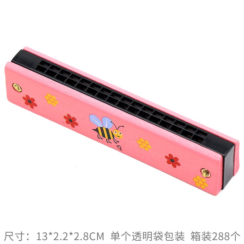 Double Row 16 Hole Harmonica Musical Instruments Children's Wooden Painted Harmonica Early Education Toy Teaching: b