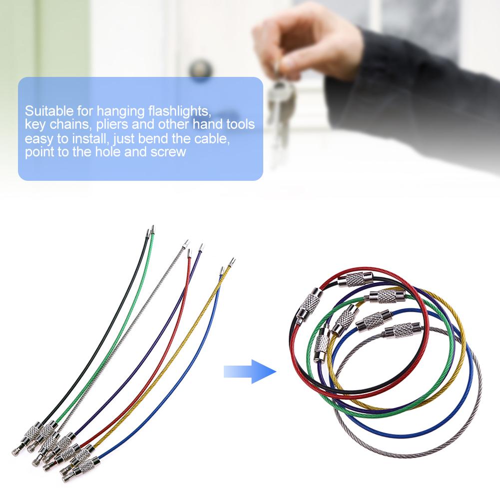 Durable Wire Rope Colorful Screw Locking Stainless Steel Wire Keychain Cable Rope Keyring Holder 150mm Pendant Tool