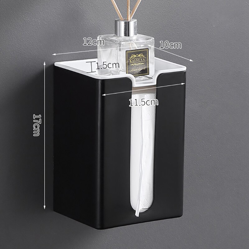 Tissue Doos Wandmontage Badkamer Toiletrolhouder Gratis Punch Woonkamer Keuken Papier Dispenser Thuis Tissue Storage Case: Black With Lid