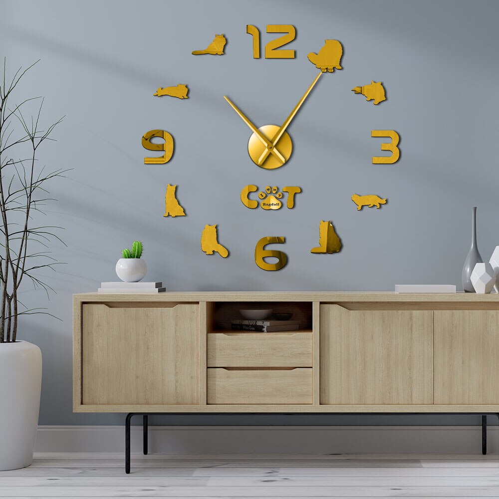 Siamese Katze Ragdoll Katze DIY Große Wanduhr 3D Katze Silhouette Zauberstab Kunst Spiegel Aufkleber Katze Haustier Heimat Dekor Ragdoll liebhaber