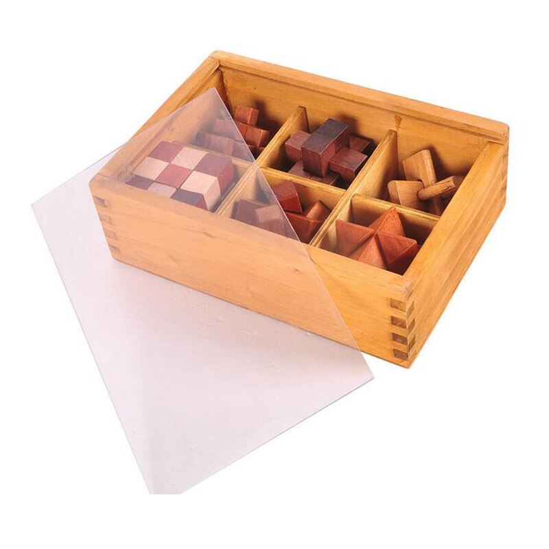 1pcs 3D Wooden Puzzles 54 T-Shaped Blocks Geometric & 6PCS Wooden Puzzle IQ Brain Teaser Burr Interlocking Puzzles