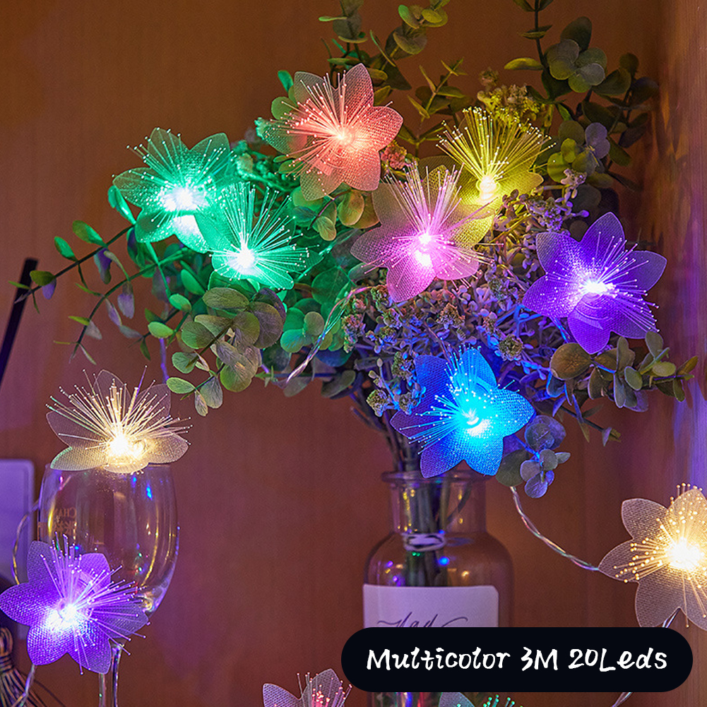 2/3M LED Glasvezel Fairy Light Batterij-aangedreven Garland Kerst Decoratie Party Nieuwjaar Decor Kunstbloemen Festoen: RGB