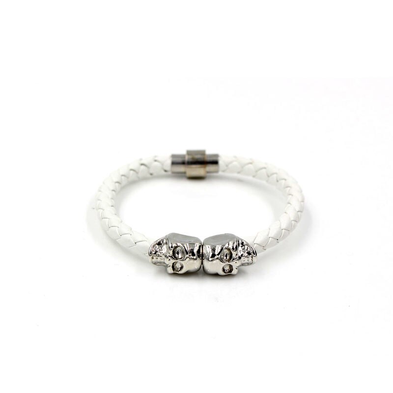Magnet Punk Leder Kette Armbinde Zwei Schädel Charme Armbinde Armreifen Schmuck Für Männer Frauen
