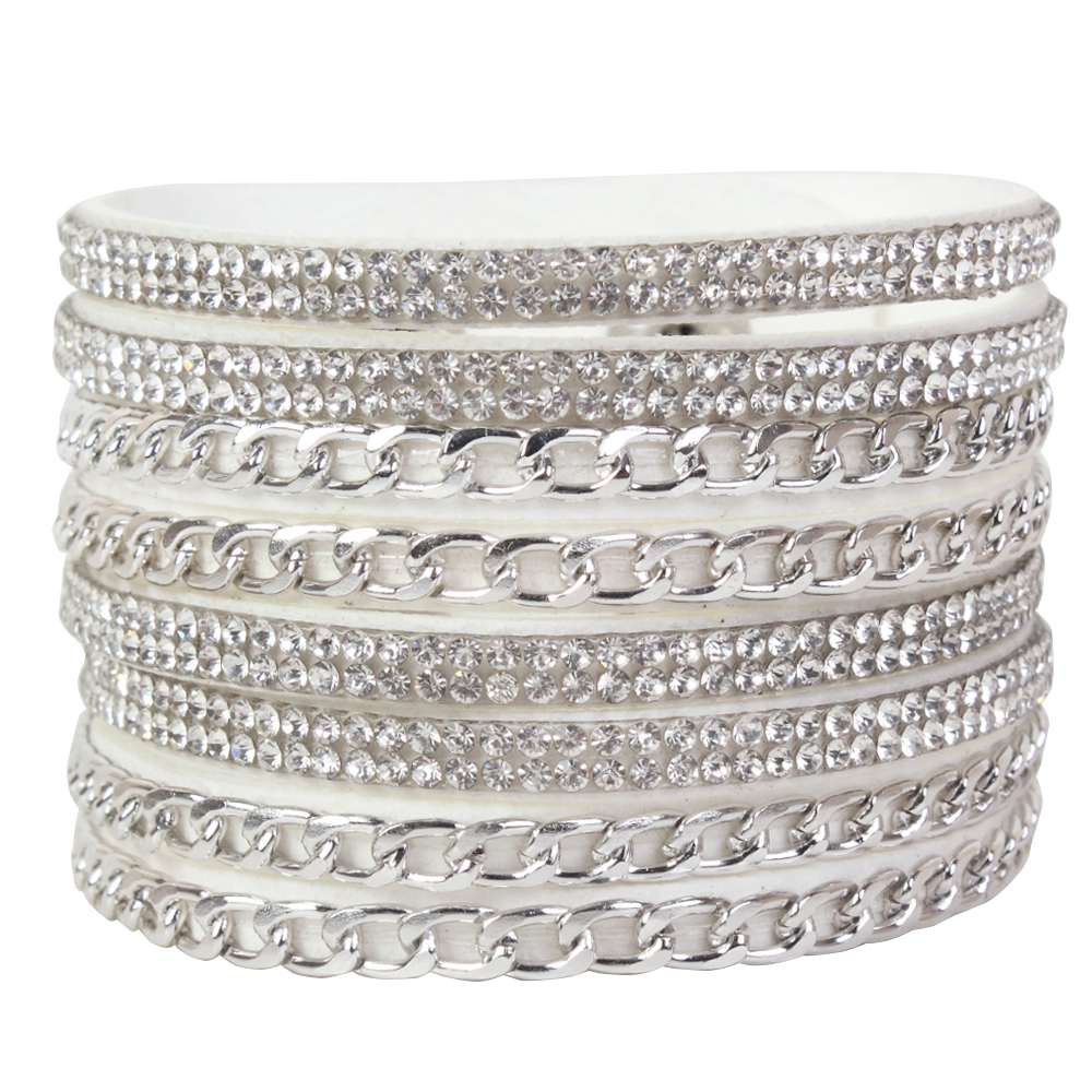 Multilayer Leather Rhinestones Wide Bracelets&Bangles Women Girls Men Chain Charms Wrap Bracelet Wristband Party Jewelry