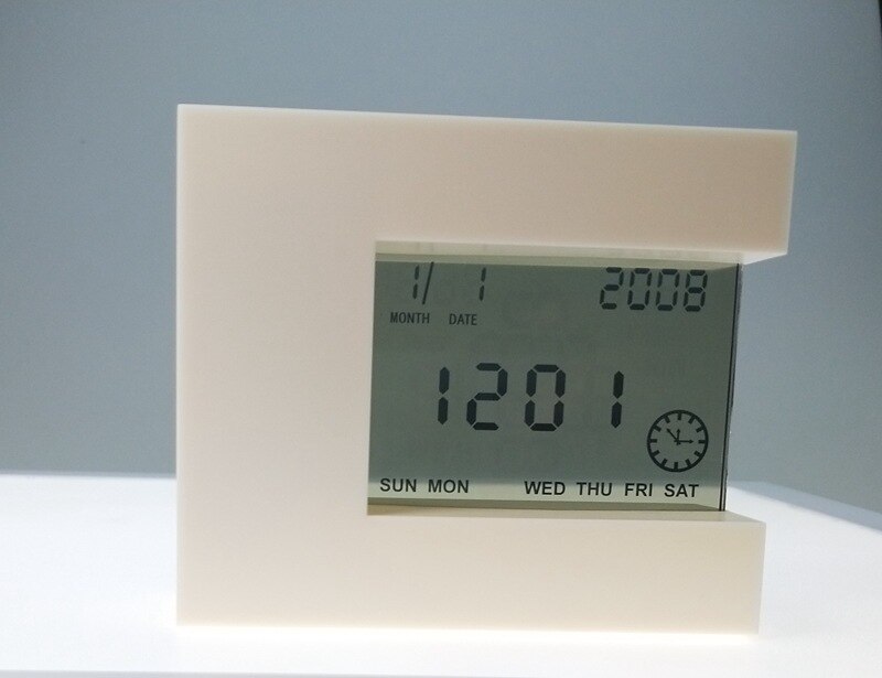 Digital Desk Calendar LCD Alarm clock with Indoor Thermometer &amp; Countdown Timer Electronic Square Bedside Watch Modern: white