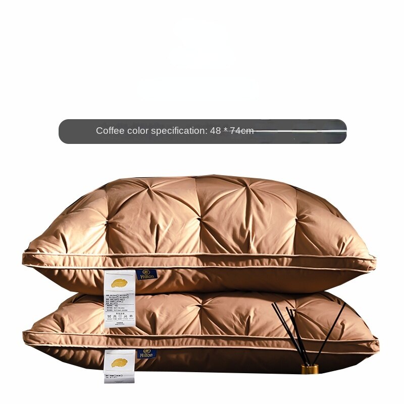 Down Pillow 100% White Goose Feather Pillow Core Five-star Hotel Cotton Single Cervical Vertebra Support Sleep Pillow: Brown   1pcs / fiber pillow   1200g
