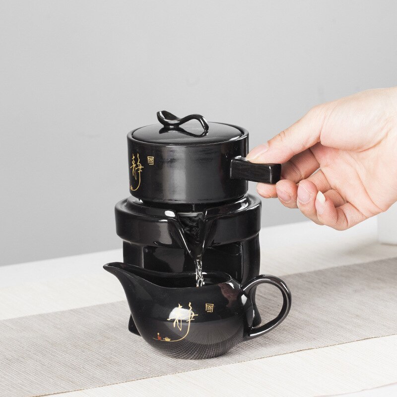 Juego de té automático para vagos, Molino de Piedra de té, tetera de cerámica, juegos de té de kungfú con caja de