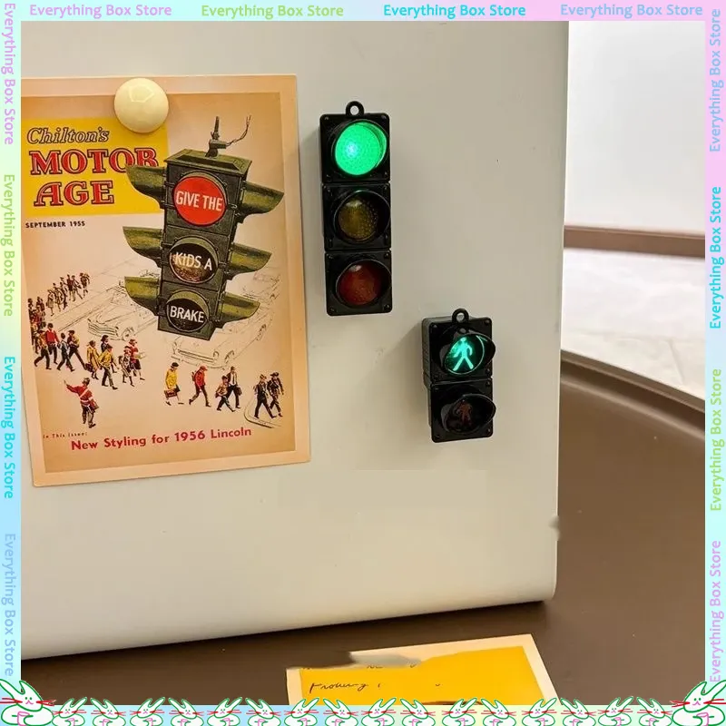 Imán de nevera con semáforo de simulación en miniatura, decoración creativa para el hogar, pegatina para puerta de refrigerador con función de iluminación