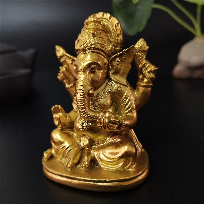 Guld ganesha buddha staty hus trädgård dekoration harts indisk elefant gud skulptur figurer heminredning buddha statyer hantverk