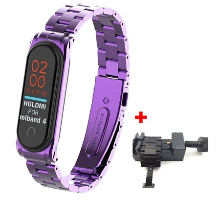 YUEDAER mi Band 4 correa de Metal para Xiaomi mi Band 4 correa de acero inoxidable mi Band 4 correas de muñeca mi lanese Loop mi Band4: Steel Purple