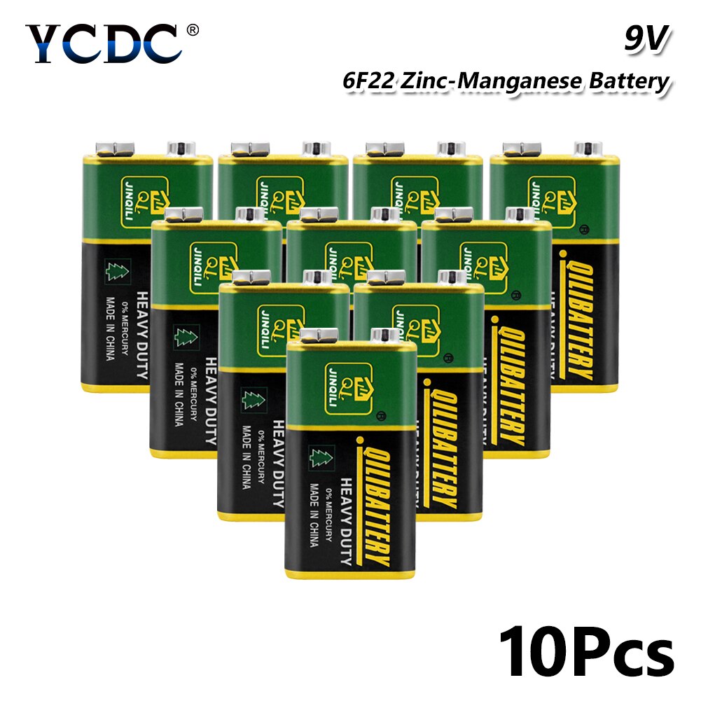 10pcs Heavy Duty 9V 6F22 Dry Zinc Carbon Battery for Remote Control Toys / Smoke Alarm Microphone instrument Dry Batteria Cell