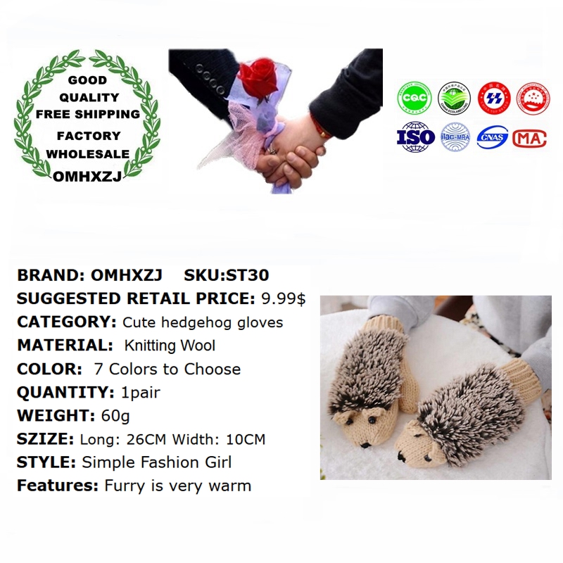 OMH 7 color to choose girls novelty in winter Warm outdoor gloves woman&#39;s Cartoon hedgehog cotton gloves ST30