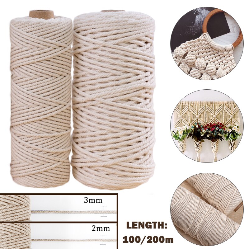 3mm 4mm 5mm 6mm Macrame Rope Twisted String Cotton Cord For Handmade Natural Beige Rope DIY Home Wedding Accessories